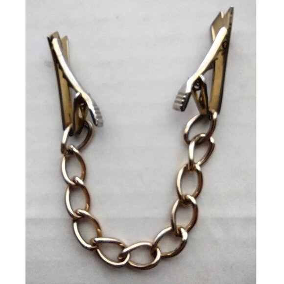 Vintage Sweater Clip 1950s Style Gold & Silver Tone Metal Tie Clips - Picture 5 of 6